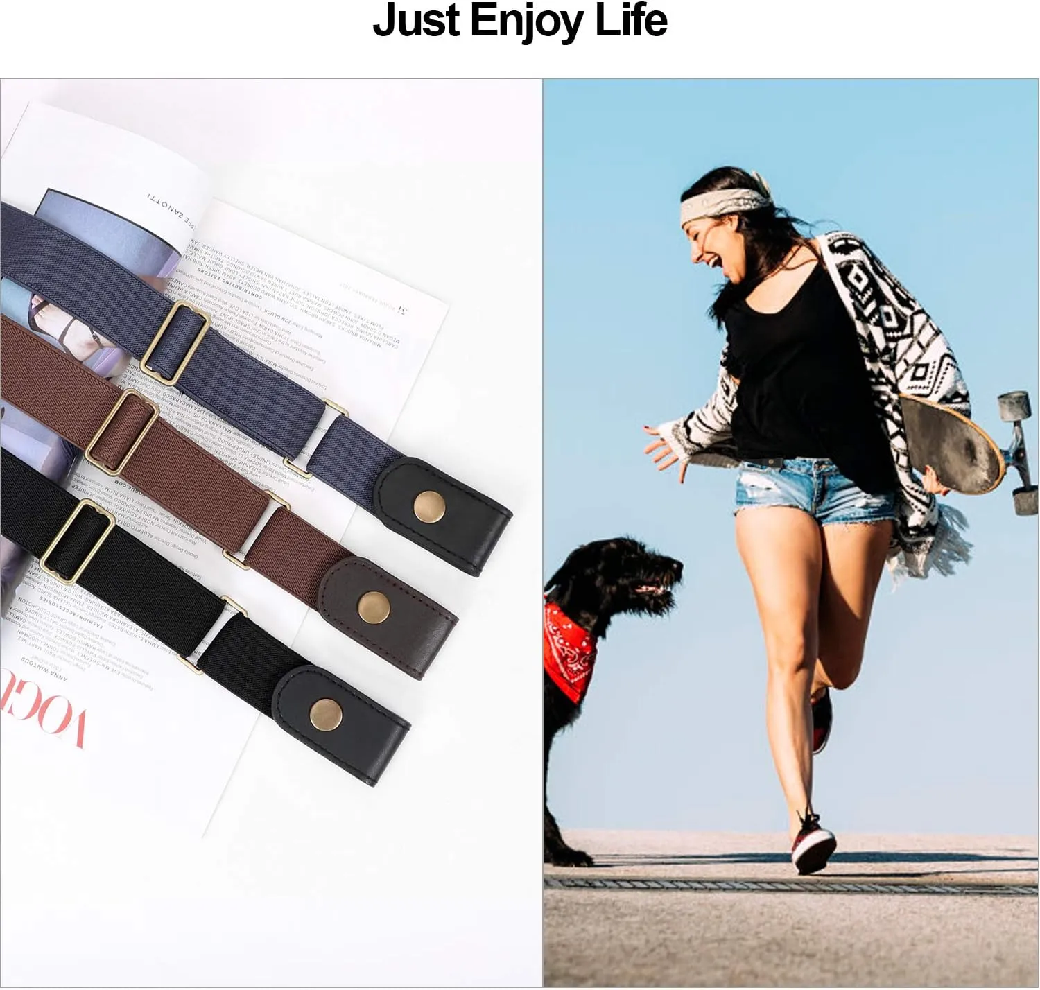 XZQTIVE Women/Men Buckle-Free Elastic Belt for Jeans, Ladies Invisible Belt Fits Waist 24-48 inches