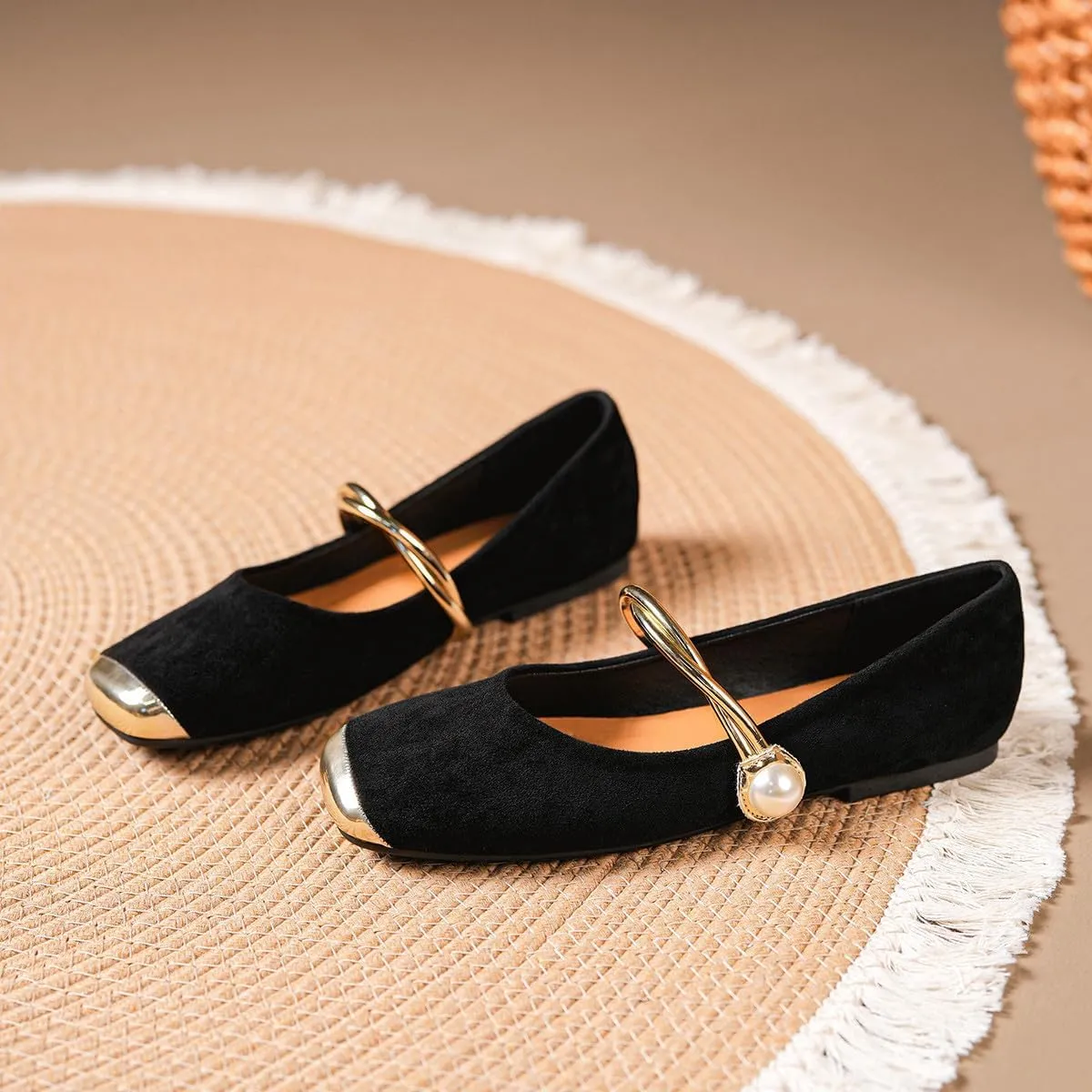 YDN Women Girls Pearls Metal Cap Toe Mary Jane Flats Slip On Ankle Strap Ballet Shoes Dancing Prom Dress Size 4-16 US