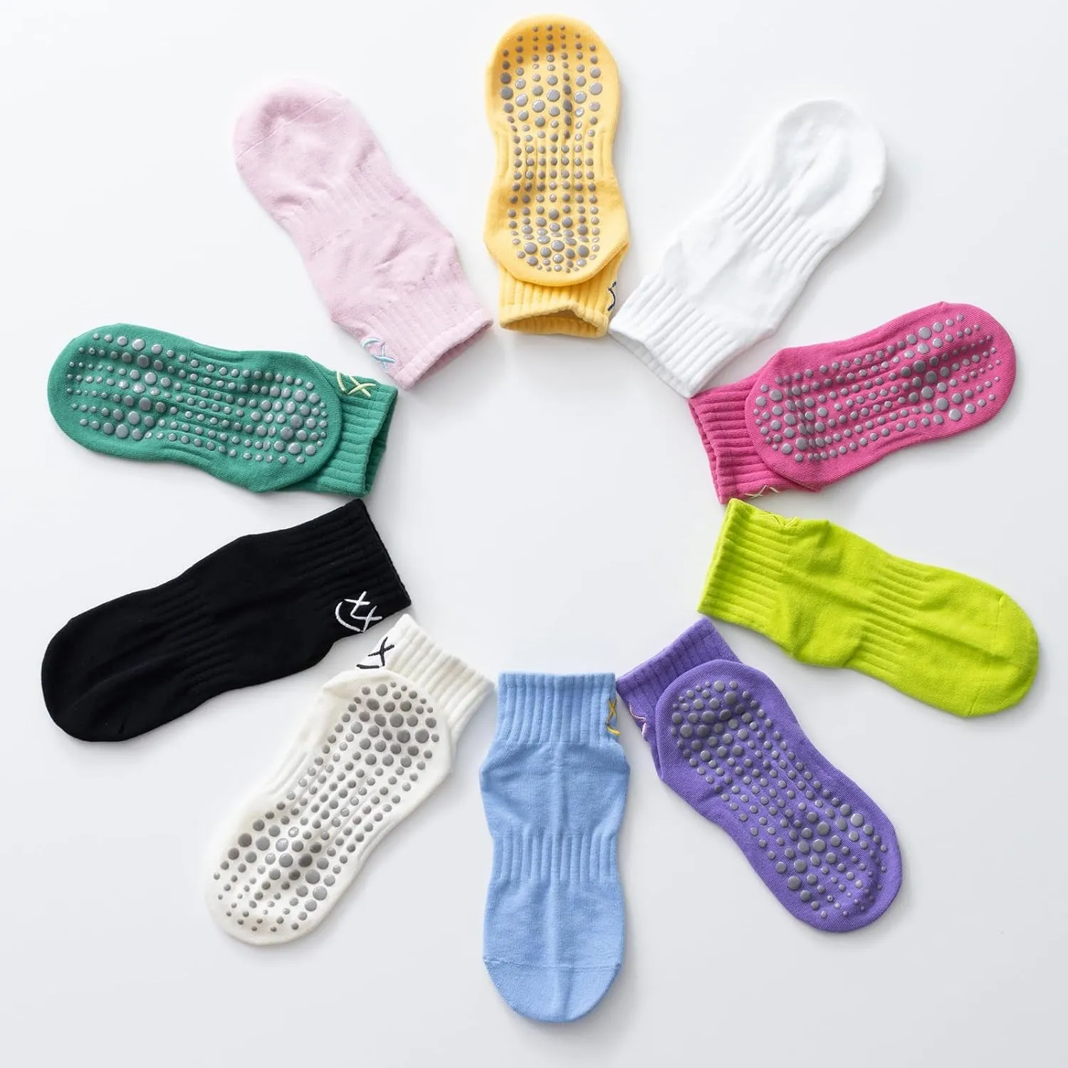 Yoga Pilates Socks with Grips for Women Non Slip Colorful Cushioned Ankle Socks for Barre Ballet Dance