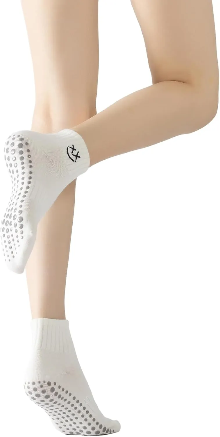 Yoga Pilates Socks with Grips for Women Non Slip Colorful Cushioned Ankle Socks for Barre Ballet Dance