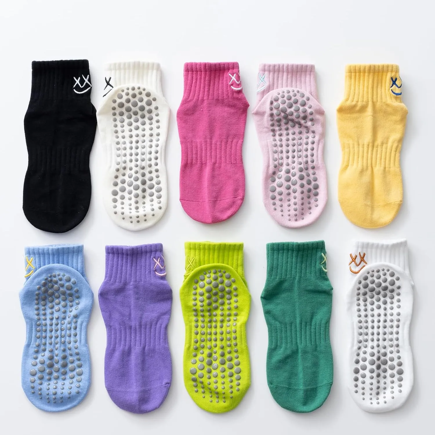 Yoga Pilates Socks with Grips for Women Non Slip Colorful Cushioned Ankle Socks for Barre Ballet Dance