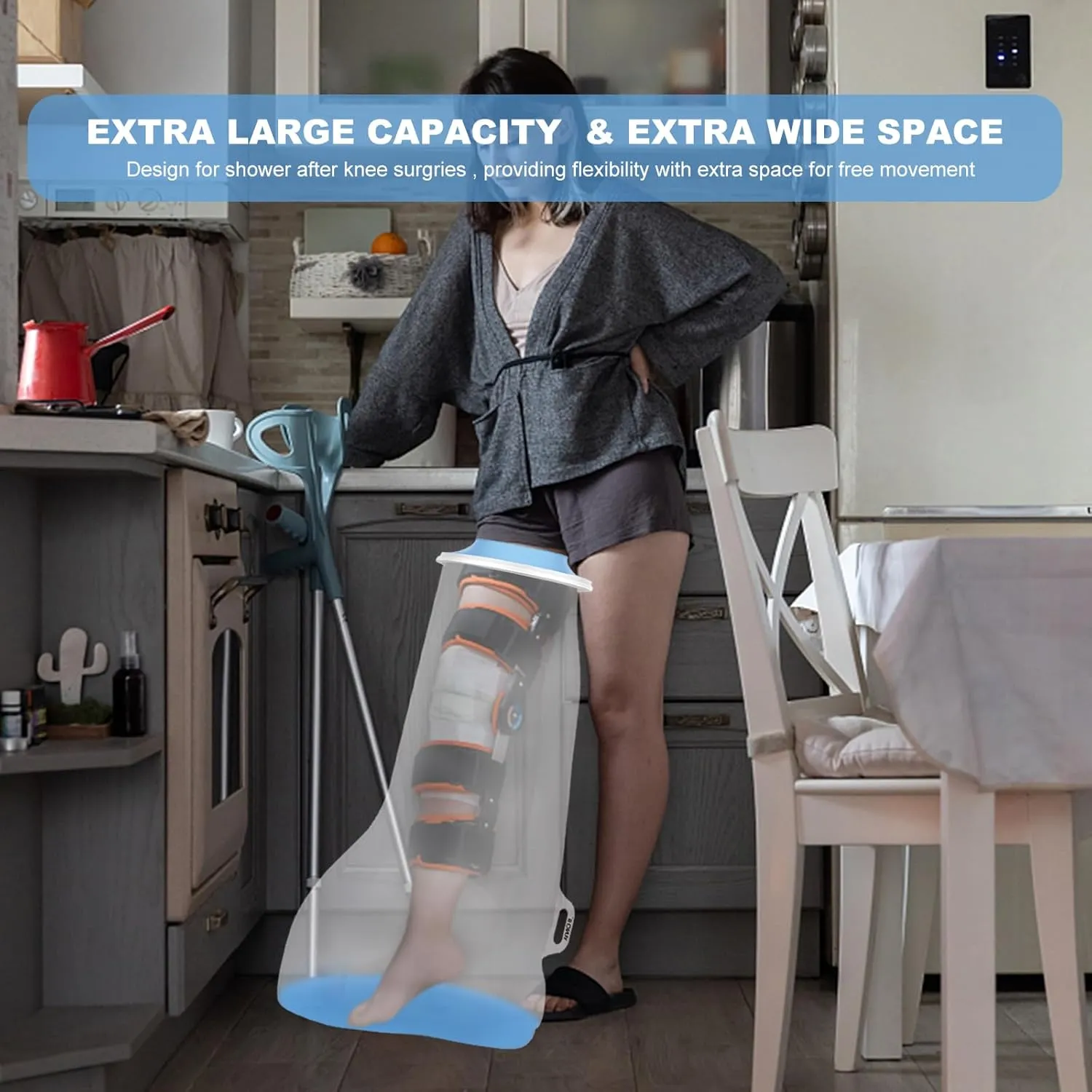 YUNCHI Upgraded Extra Wide Full Leg Cast Cover for Shower after Knee Surgeries with Non-Slip Bottom for Leg Wounds, Bandage, Large Cast, Knee Immobilizer/Brace, Walking Boots, Reusable