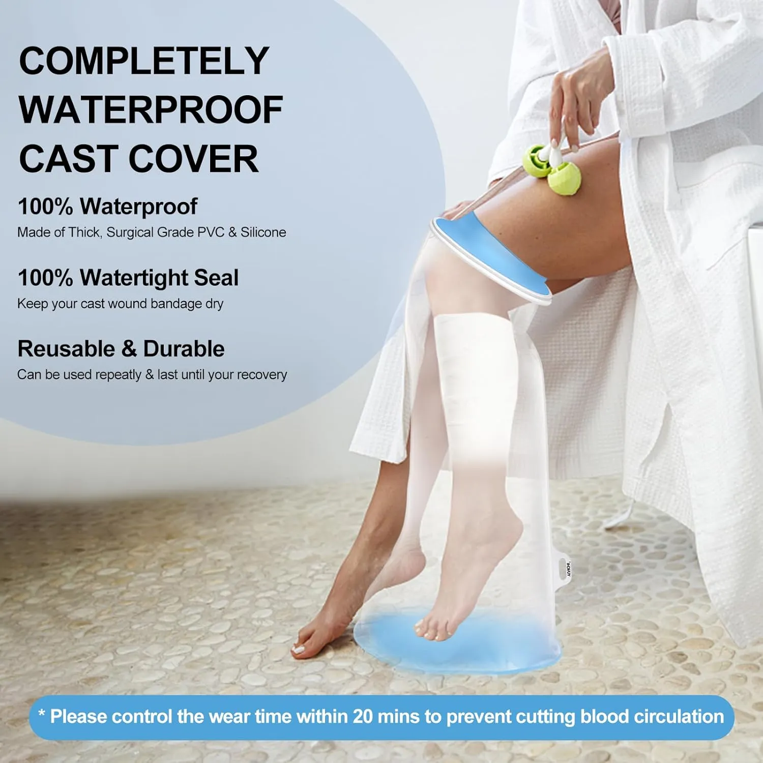 YUNCHI Waterproof Leg Cast Cover for Shower Adult with Non-slip Bottom, Reusable Watertight Cast Protector for Shower Leg for Ankle, Foot, Knee Injuries - Half Leg Covers 28x14