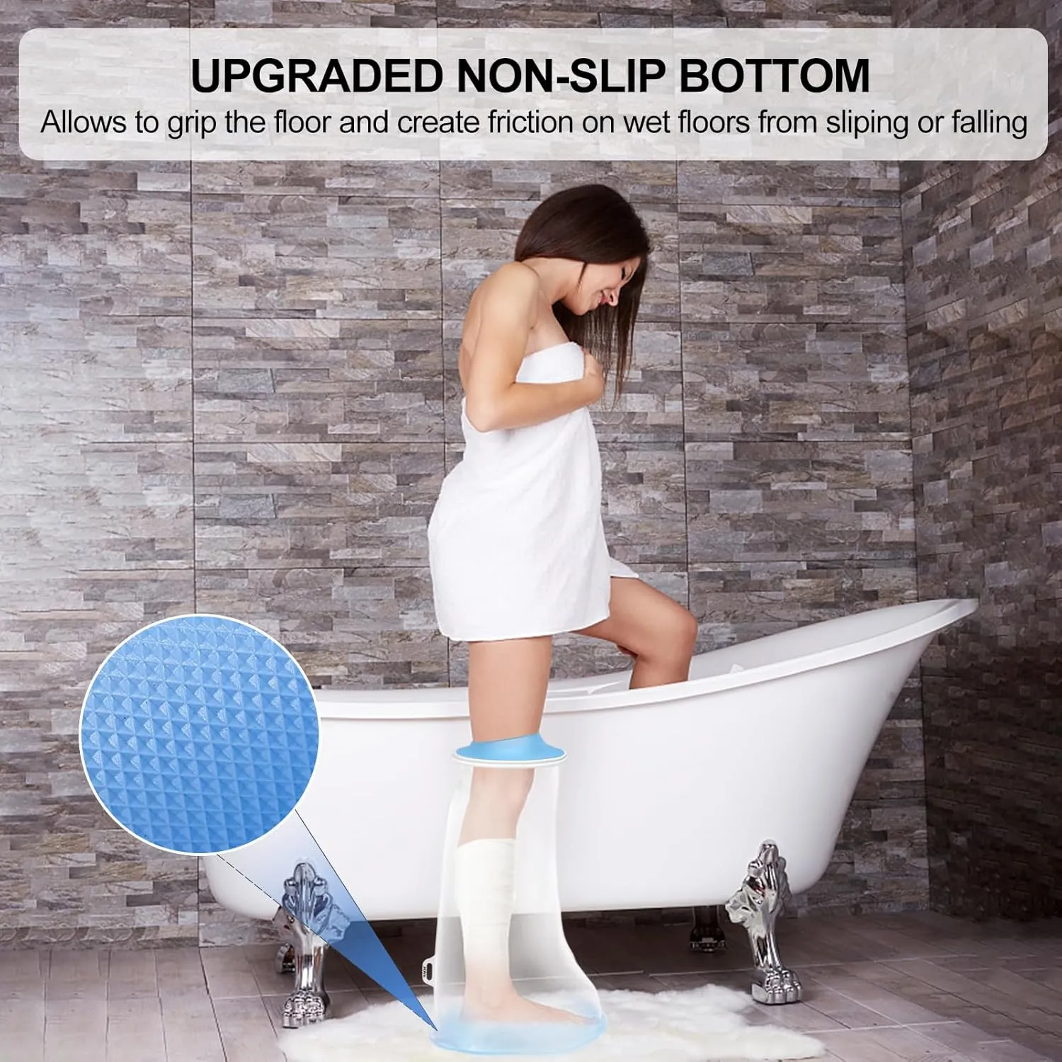 YUNCHI Waterproof Leg Cast Cover for Shower Adult with Non-slip Bottom, Reusable Watertight Cast Protector for Shower Leg for Ankle, Foot, Knee Injuries - Half Leg Covers 28x14